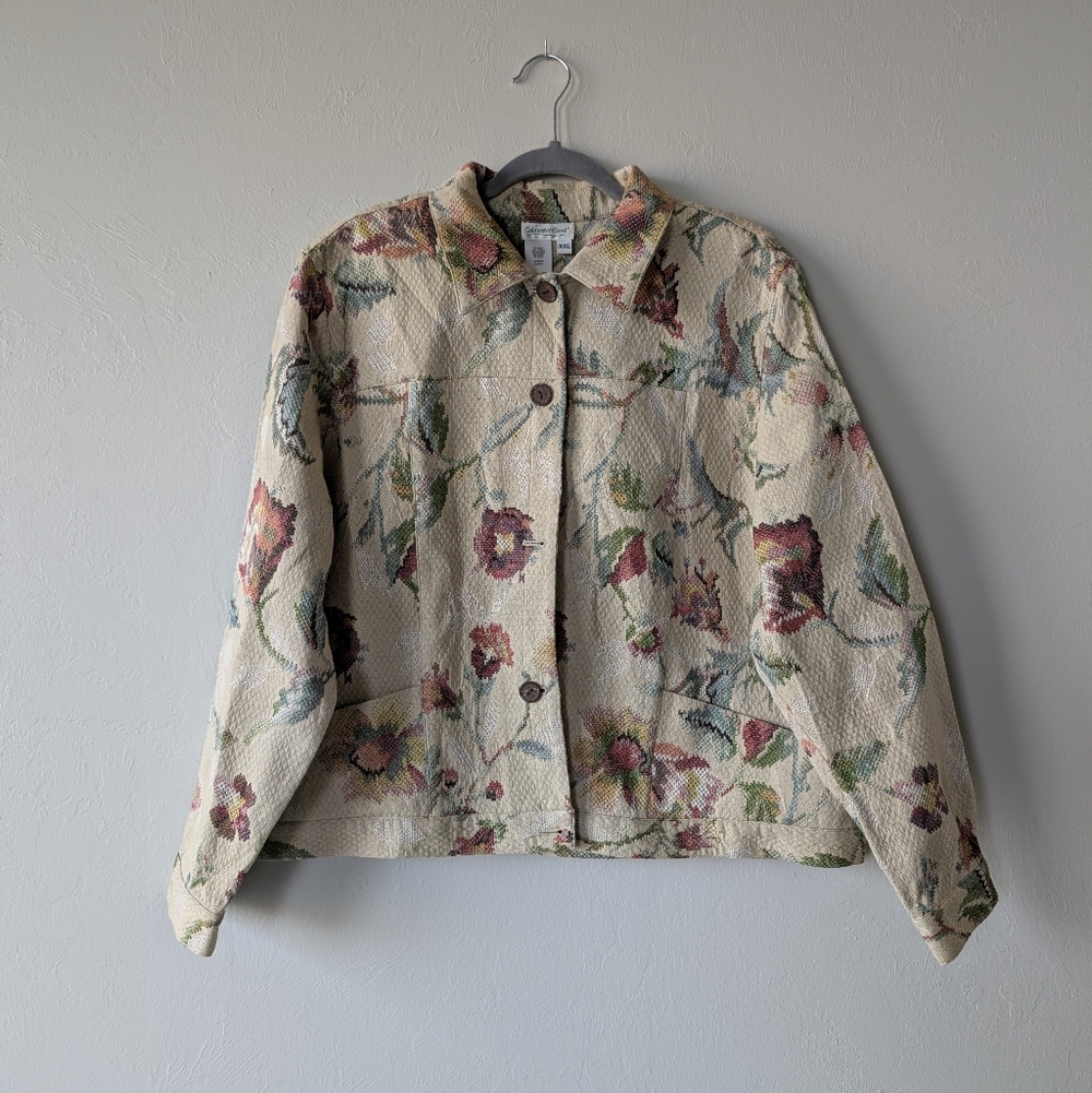 Coldwater Creek Floral Tapestry Jacket Button Front Vintage Size XXL